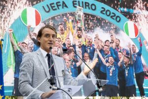 La Nazionale di Mancini, vincitrice di Euro 2020, in visita al Quirinale nel luglio 2021