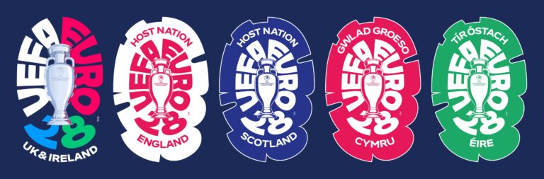 Logo ufficiale UEFA EURO 2028 e varianti nazionali (materiale press kit UEFA, uso editoriale)